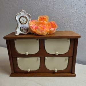Beaver Creek Wooden 4 Curved Drawer Apothecary Spice Chest Rustic Brown Cream